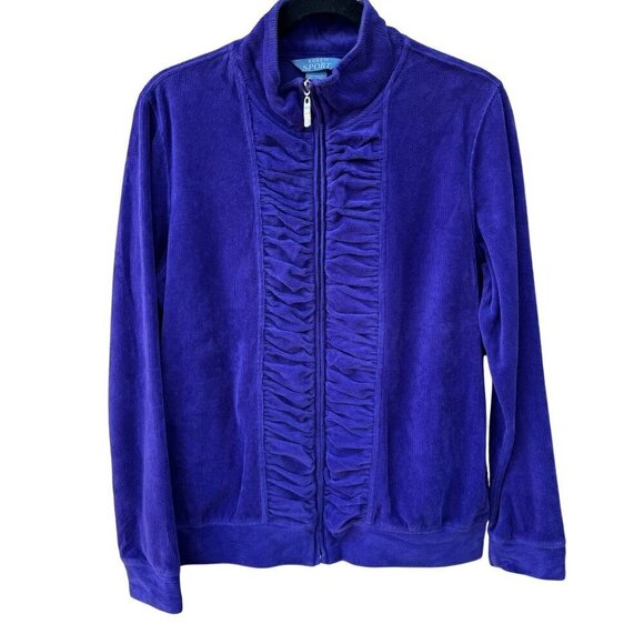Koret Sport Vintage Womens Purple Full Zip Ruched High Collar Velour Jacket M - Picture 1 of 9